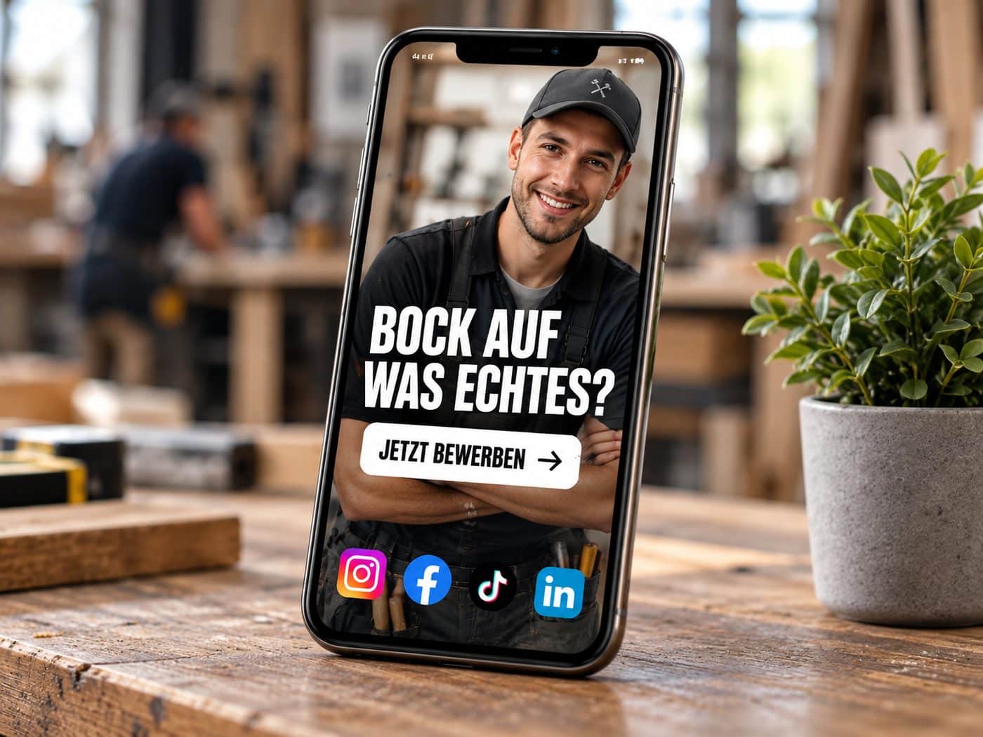 Recruiting-Kampagne für einen Handwerksbetrieb auf dem Smartphone